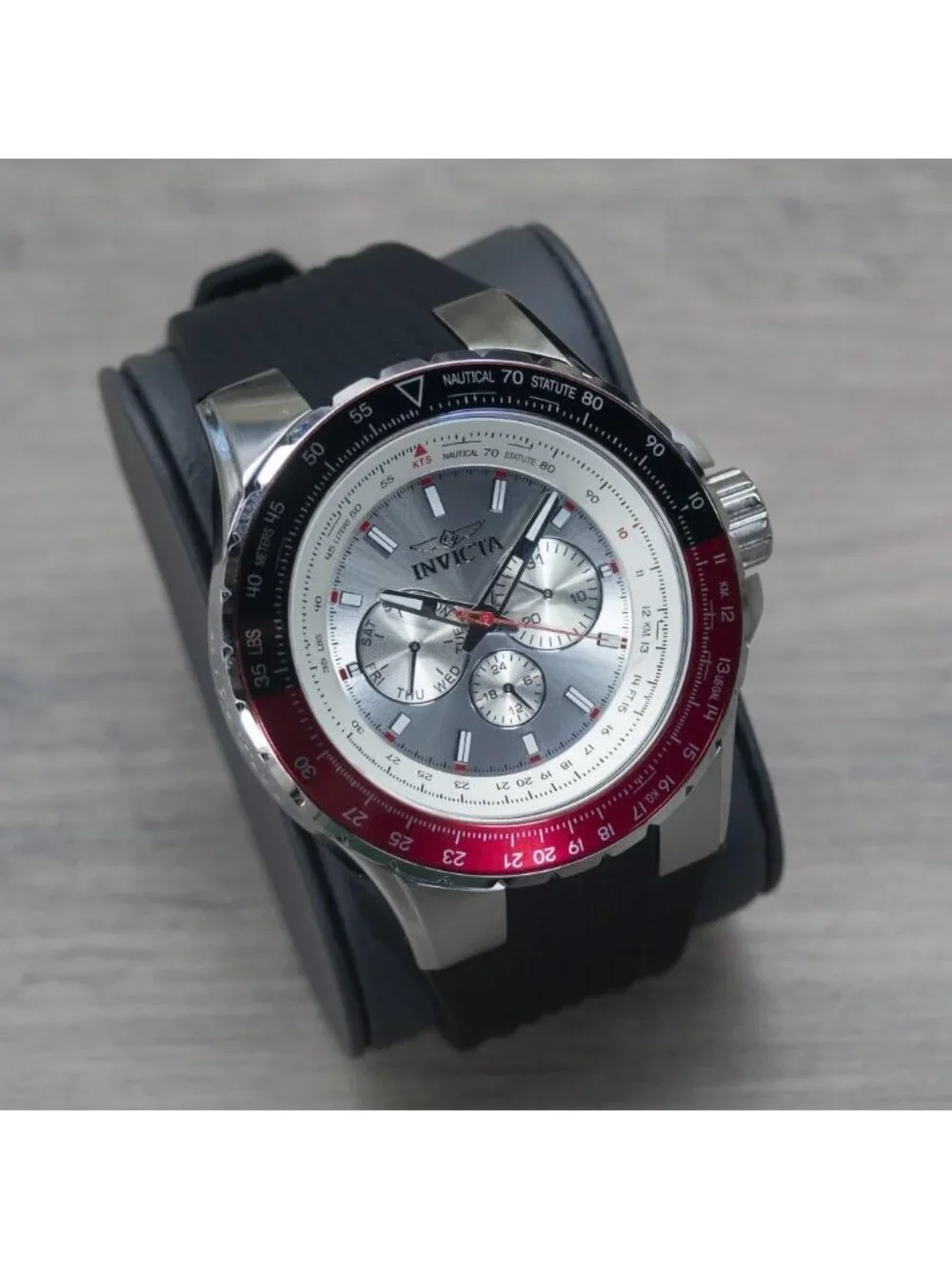 Men Silver Black Rubber Band Aviator Analog Quartz Swimming Luminous Round Watch